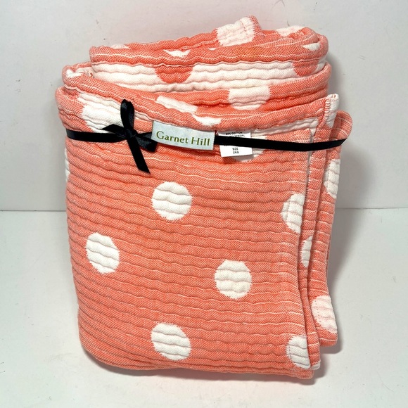 GARNET HILL Pink Peach with White Polka Dots Quilted Blanket Bedspread for Baby - Picture 8 of 9